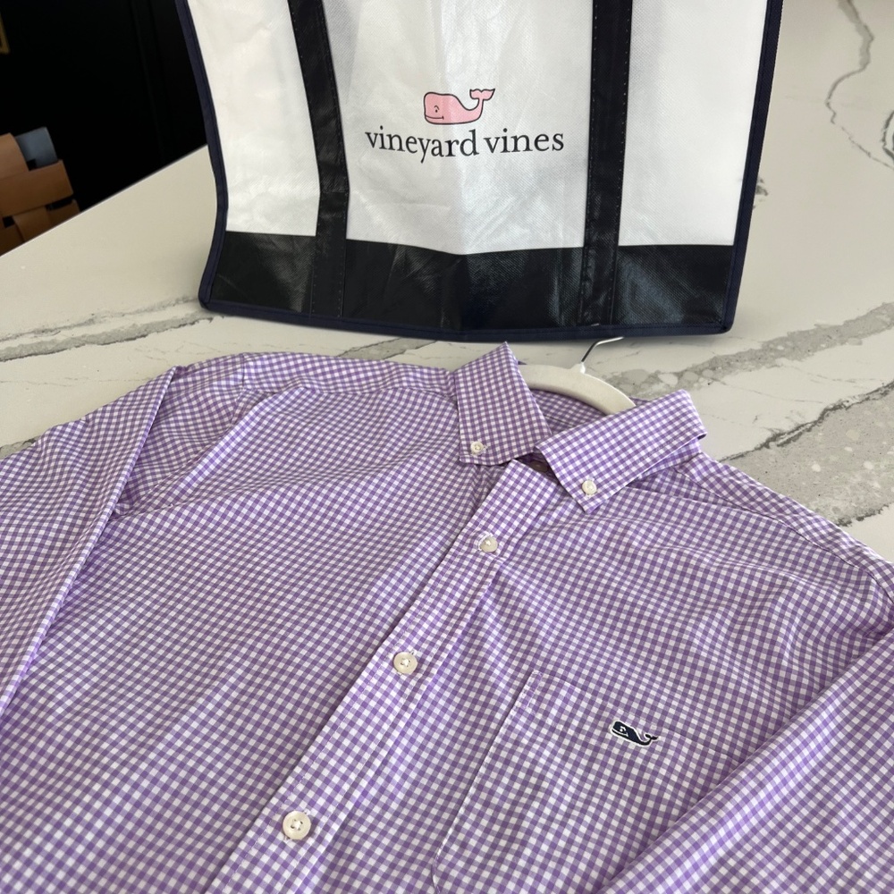 Men’s Vineyard Vines Wht/Lilac  Performance Button Down- Size SM - Picture 13 of 15